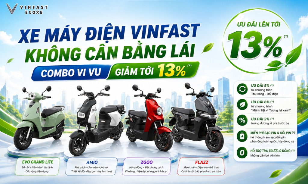 Xe máy điện VinFast không cần bằng lái: Combo vi vu giảm tới 13%