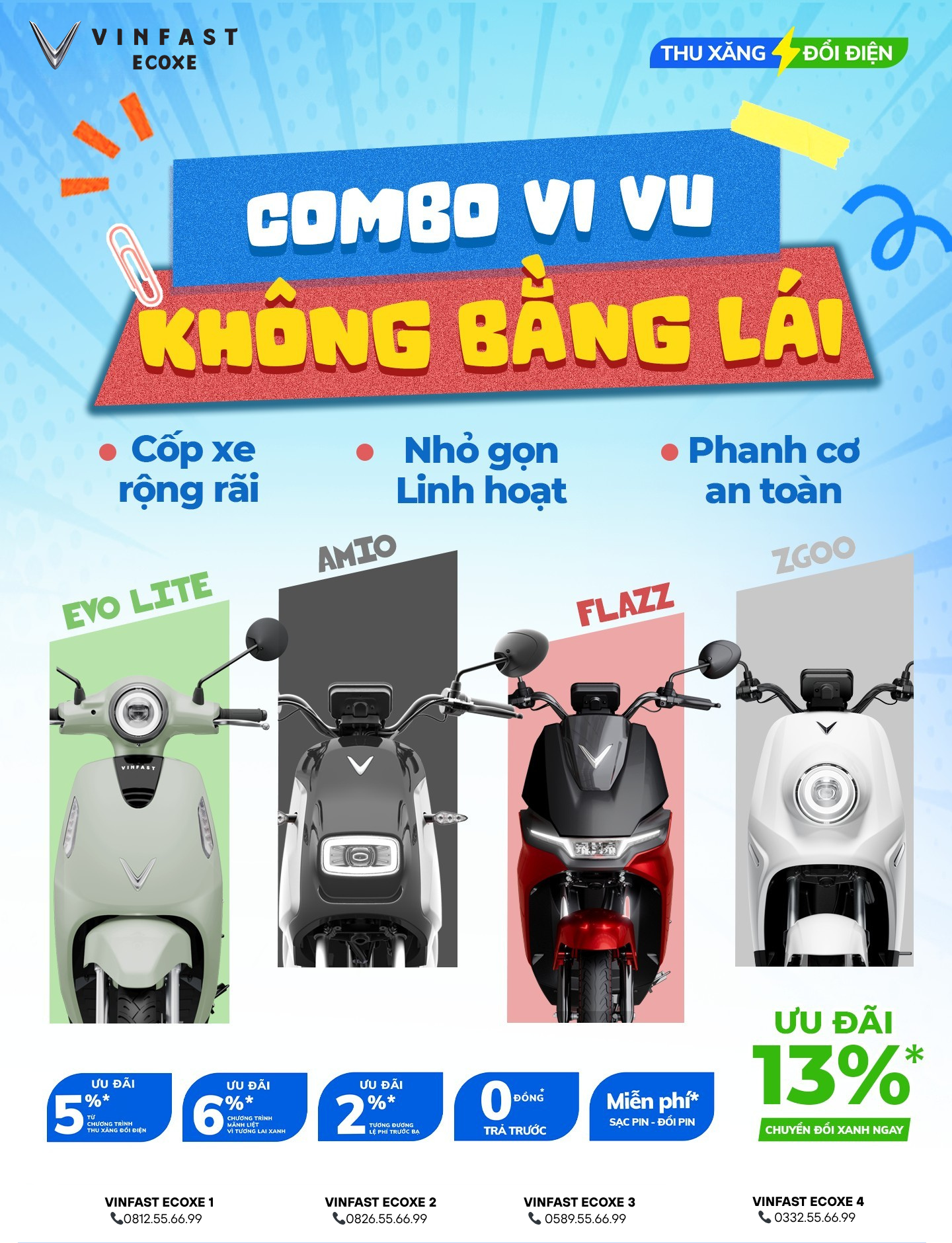 Xe máy điện VinFast không cần bằng lái: Combo vi vu giảm tới 13%