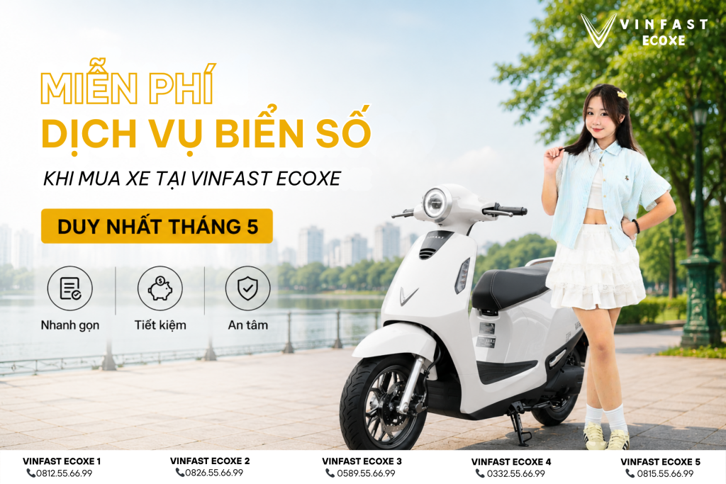 Miễn phí dịch vụ biển số khi mua xe tại VinFast Ecoxe duy nhất tháng 5