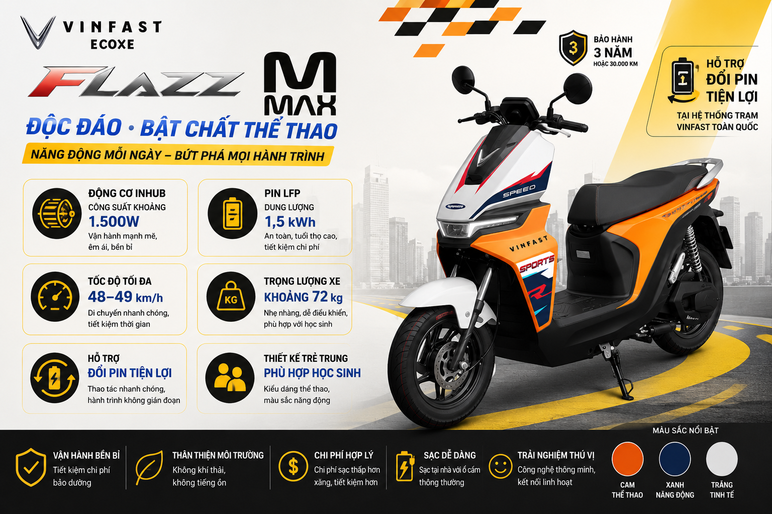 Xe máy điện VinFast đổi pin Flazz Max cá tính