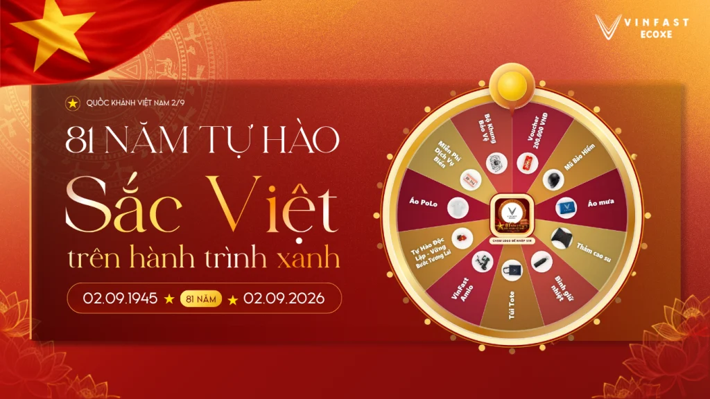 Ưu đãi VinFast Ecoxe 2/9: Mua xe, quay quà – cơ hội trúng Amio