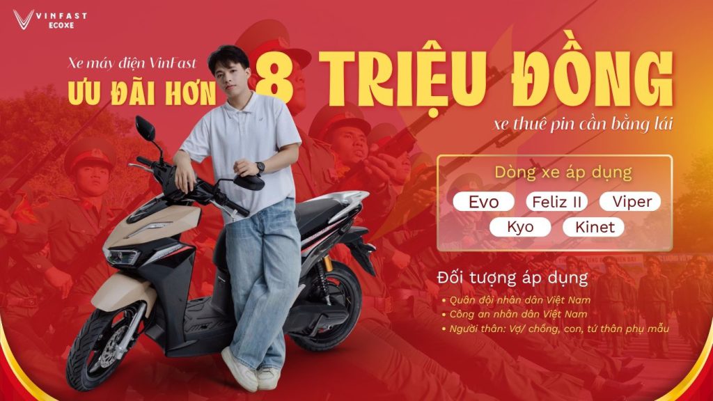 Xe máy điện VinFast thuê pin cần bằng lái ưu đãi tháng 8
