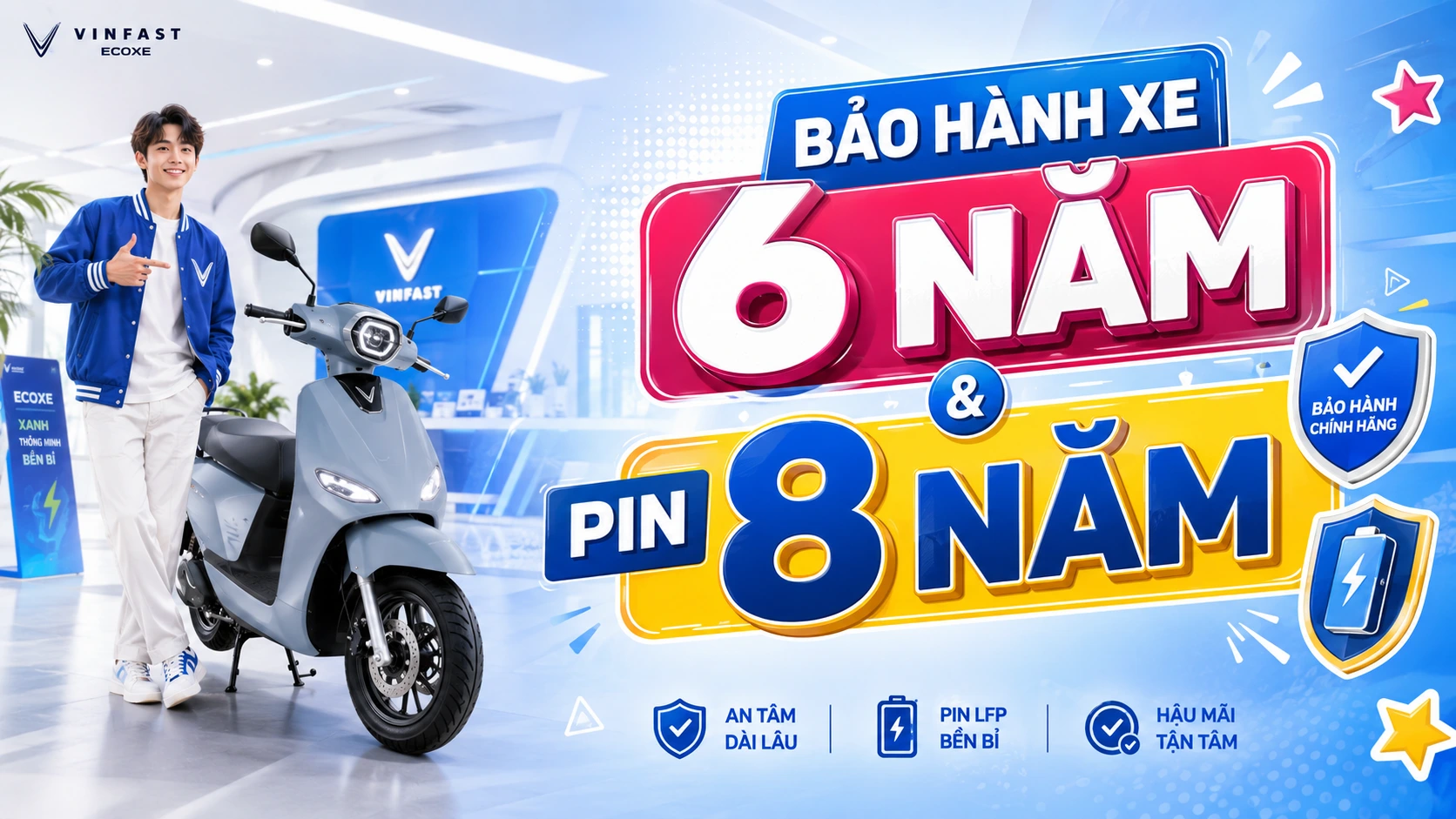 Pin xe máy điện VinFast bảo hành tới 8 năm