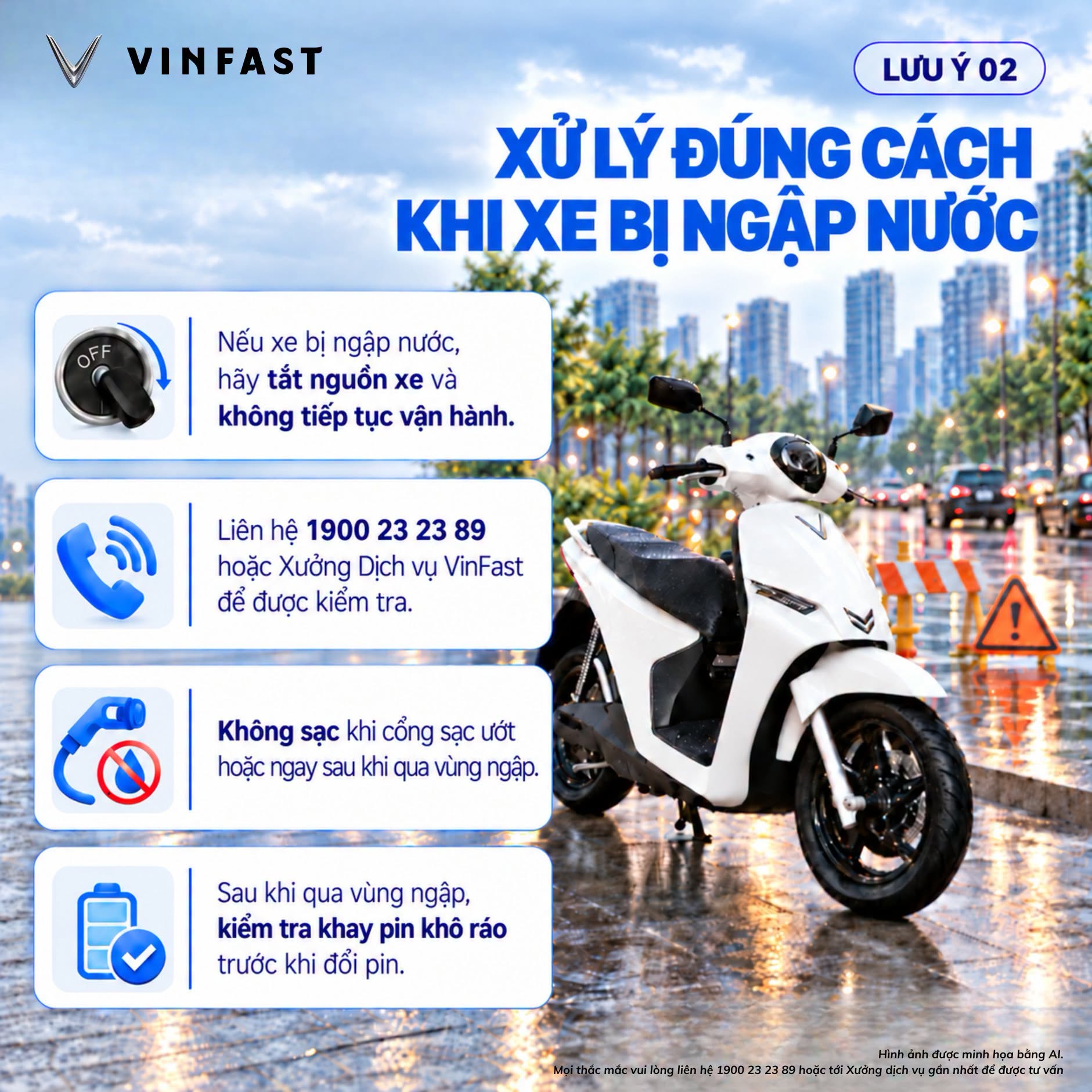 Mẹo đi xe máy điện VinFast: Xử lý xe sau ngập nước đúng cách