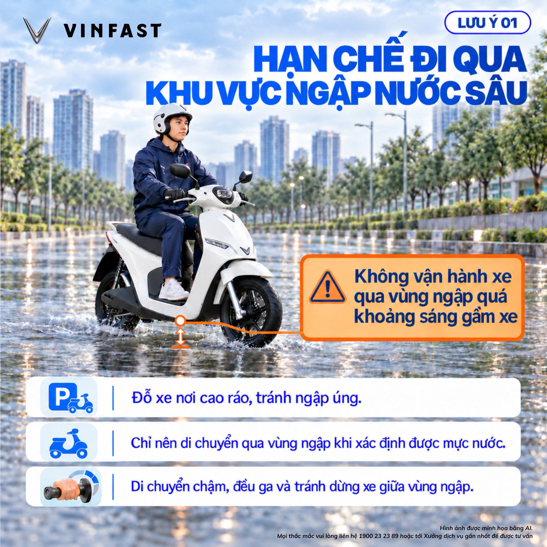 Mẹo đi xe máy điện VinFast: Hạn chế qua khu vực ngập nước sâu