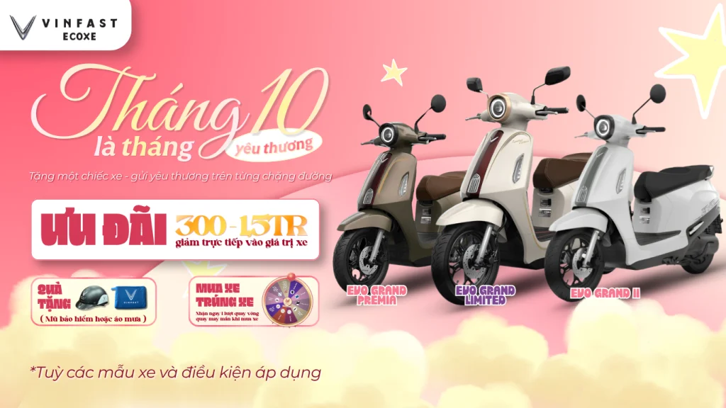 Tháng 10 Yêu thương ưu đãi tới 1.5 Triệu từ VinFast Ecoxe